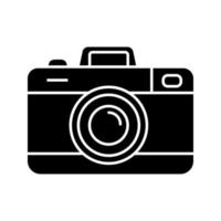 Photo camera glyph icon. Photography. Taking pictures. Silhouette symbol. Negative space. Vector isolated illustration