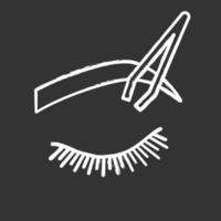 Eyebrows shaping chalk icon. Brows correction. Eyebrows tweezing. Brows plucking. Cosmetic tweezer. Isolated vector chalkboard illustration