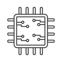 procesador con icono lineal de circuitos electrónicos. microprocesador con microcircuitos. chip, microchip, chipset. UPC. Ilustración de línea fina. circuito integrado. dibujo aislado del vector. trazo editable vector