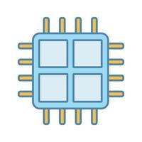 Quad core processor color icon. Four core microprocessor. Microchip, chipset. CPU. Central processing unit. Computer, phone multi-core processor. Integrated circuit. Isolated vector illustration
