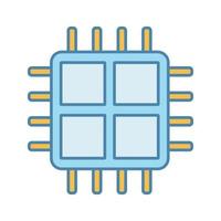 Quad core processor color icon. Four core microprocessor. Microchip, chipset. CPU. Central processing unit. Computer, phone multi-core processor. Integrated circuit. Isolated vector illustration