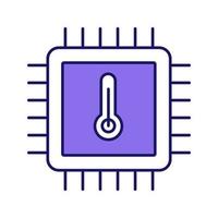 icono de color de temperatura del procesador. temperatura del núcleo sobrecalentamiento de la CPU. chip, microchip, chipset. Calefacción unidad central de procesamiento. circuito integrado con termómetro. ilustración vectorial aislada vector