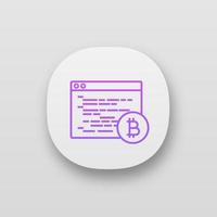 icono de la aplicación de software de minería de bitcoin. interfaz de usuario ui ux. codificación blockchain. programación de minería de criptomonedas. desarrollo de blockchain. aplicación web o móvil. vector ilustración aislada