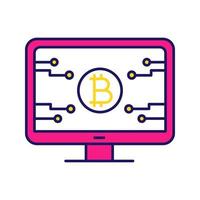 Bitcoin official webpage color icon. Mining farm landing. Blockchain server page. Cryptocurrency business website. Isolated vector illustration