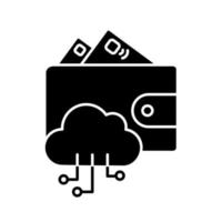 E-wallet glyph icon. Online money. E-payment. Digital wallet and cashless payments. Cloud computing. Silhouette symbol. Negative space. Vector isolated illustration