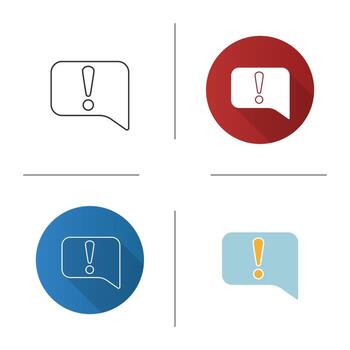 Announcement icon. Notification. Flat design, linear and color styles. Speech bubble with exclamation mark. System error message. Isolated vector illustrations