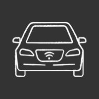 Smart car chalk icon. NFC auto. Intelligent vehicle. Self driving automobile. Autonomous car. Driverless vehicle. Isolated vector chalkboard illustrations