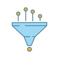 Data filtering and structuring system color icon. Machine learning process. Data mining. Funnel. Statistics gathering. Isolated vector illustration