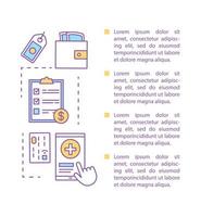 plantilla de vector de página de artículo de pago electrónico. billetera digital comercio electrónico folleto, revista, elemento de diseño de folleto con cuadros de texto. pago electronico. las compras en línea. ilustraciones con espacio de texto