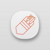 Fork and knife in napkin app icon. Cutlery. Table setting. Etiquette. Business lunch rules. Restaurant, cafe. UI UX user interface. Web or mobile application. Vector isolated illustration