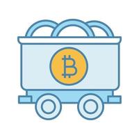 Bitcoin mining business color icon. Mine cart with bitcoin coins. Cryptocurrency. Isolated vector illustration