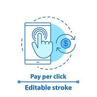 Payment per click concept icon. E-payment. Mobile banking idea thin line illustration. Online money transaction. Vector isolated outline drawing. Editable stroke