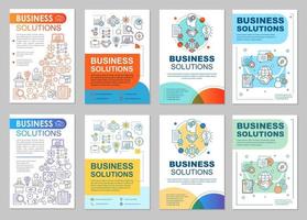 Business solutions brochure layout. Project management. Flyer, booklet, leaflet print design with linear illustrations. Startup. Vector page layouts for magazine, annual reports, advertising posters