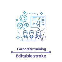 Corporate training concept icon. Business training idea thin line illustration. Teamwork. Partners. Personnel, staff. Vector isolated outline drawing. Editable stroke