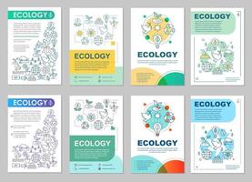 Ecology brochure layout. Environment protection. Flyer, booklet, leaflet print design with linear illustrations. Saving planet. Vector page layouts for magazines, annual reports, advertising posters