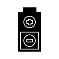Battery with plus and minus signs glyph icon. Charging. Battery level indicator. Silhouette symbol. Negative space. Vector isolated illustration