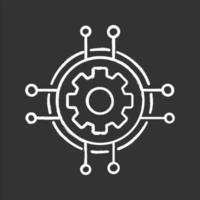 Digital settings chalk icon. Technological progress and innovation. Gear. Machine learning. Cogwheel in chipset pathways. Isolated vector chalkboard illustrations