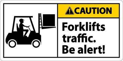 Caution Forklift Traffic Be Alert Sign On White Background vector