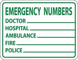 Emergency Phone Numbers Label Sign on white background vector