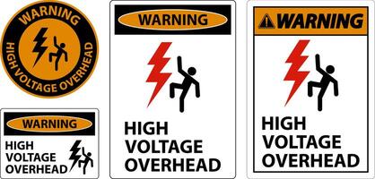 Warning High Voltage Overhead Sign On White Background vector