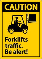 Caution Forklift Traffic Be Alert Sign On White Background vector