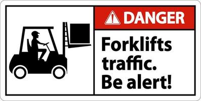 Danger Forklift Traffic Be Alert Sign On White Background vector