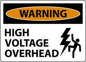 Warning High Voltage Overhead Sign On White Background vector