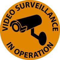 Advertencia de videovigilancia en funcionamiento firmar fondo blanco. vector