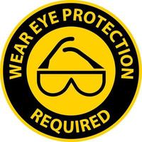 Precaución, use protección para los ojos requerida en el fondo blanco vector