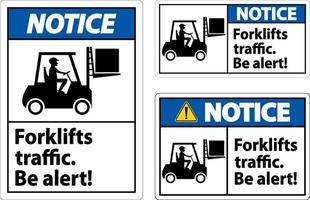 Notice Forklift Traffic Be Alert Sign On White Background vector