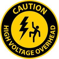 Caution High Voltage Overhead Sign On White Background vector