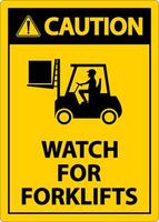 Caution Watch For Forklifts Sign On White Background vector