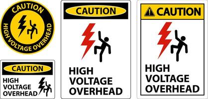 Caution High Voltage Overhead Sign On White Background vector