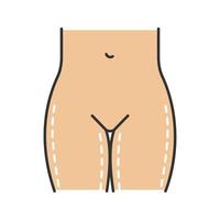 Thigh lift surgery color icon. Plastic surgery. Thigh and hips liposuction. Isolated vector illustration