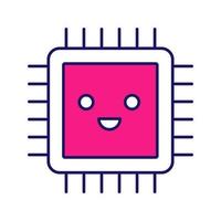 Smiling processor color icon. Well working microprocessor. Chip, microchip, chipset in good quality. CPU. Central processing unit. Integrated circuit. Isolated vector illustration