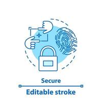 Security concept icon. Biometrics identification and authorization idea thin line illustration. Data protection. Digital defense. Vector isolated outline drawing. Editable stroke