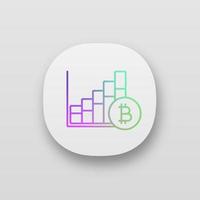 Cryptocurrency prices rising. Statistics diagram with bitcoin sign. app icon. UI UX user interface. Web or mobile application. Vector isolated illustration