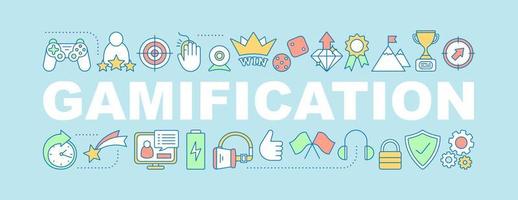 Gamification word concepts banner. Success. Entertainment and goal achieving. Isolated lettering typography idea with linear icons. Achievement and missions. Vector outline illustration