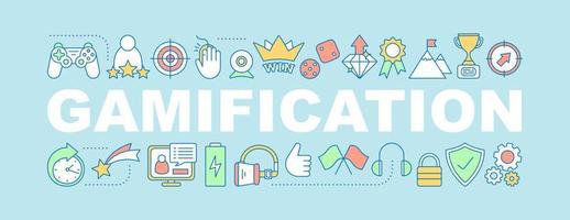 Gamification word concepts banner. Success. Entertainment and goal achieving. Isolated lettering typography idea with linear icons. Achievement and missions. Vector outline illustration