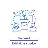 Teamwork concept icon. Partnership. Team management idea thin line illustration. Board of directors. Investors. Vector isolated outline drawing. Editable stroke