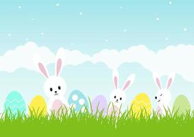 cute easter background with eggs and bunnies vector