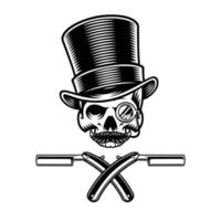 Barber skull in a top hat with monocle vector