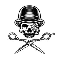Barber skull in hat with scissors vector