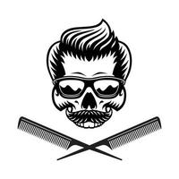 Barber skull with hairbrushes vector