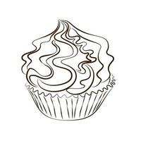 Cupcake with whipped cream sketch isolated vector