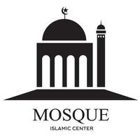 Mosque Vector Icon. Thin linear islamic mosque outline icon isolated on white background from religion collection With the addition of the word mosque and Islamic center below