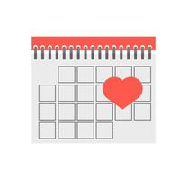 Calendar with heart. Simple design. Cartoon flat vector on white background.