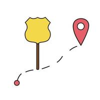 icono sencillo. ruta y ruta con punto de ubicación y señal de carretera vector