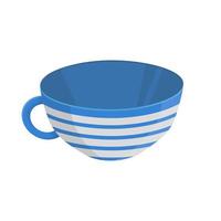 Flat blue striped cup of tea isolated on white background. Vector illustration