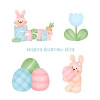 conjunto de lindo conejo de pascua en estilo acuarela vector